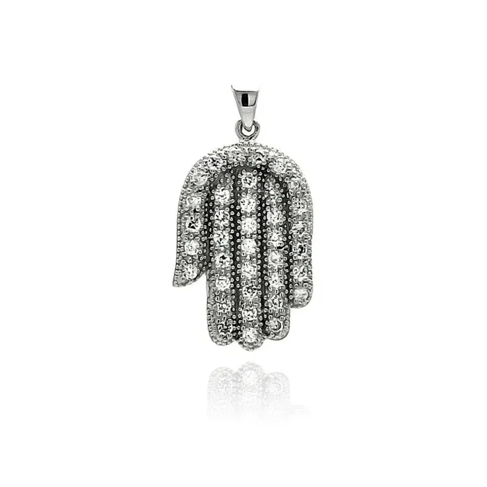 Silver 925 Rhodium Plated Hand CZ Dangling Pendant – ACP00012