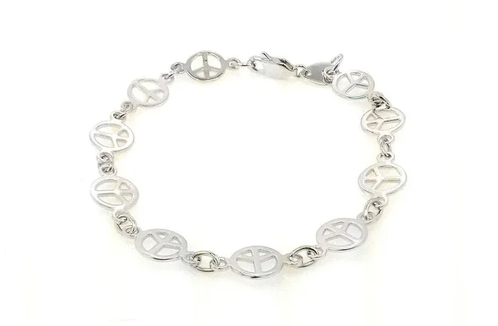 Silver 925 Rhodium Plated Multi Peace Sign Bracelet – STB00446