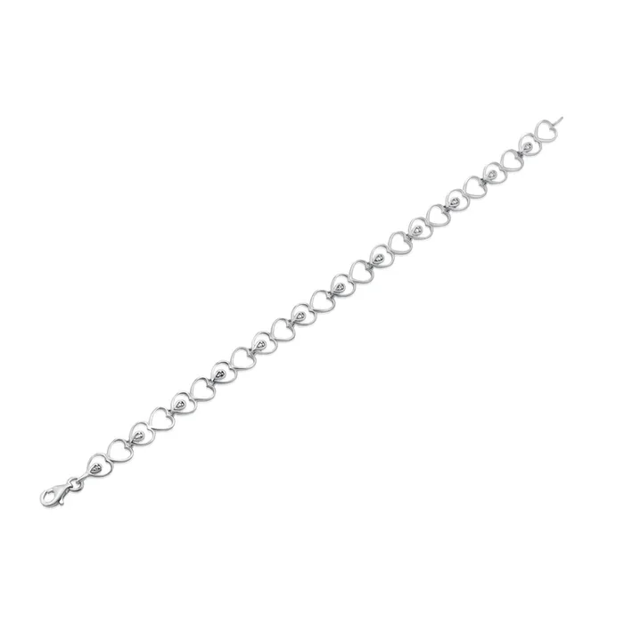 Silver 925 Rhodium Plated Open Multi Heart Clear Teardrop CZ Link Bracelet – STB00486