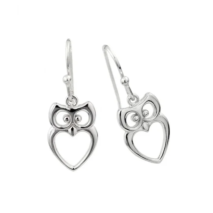 Silver 925 Rhodium Plated Owl Heart Earrings – STE00973