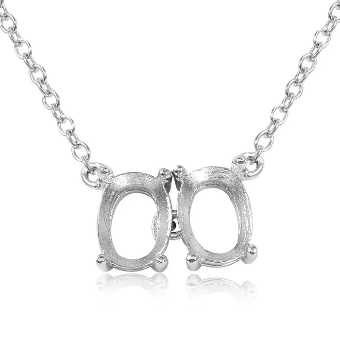Silver 925 Rhodium Plated Personalized 2 Oval Mounting Necklace – BGP01009