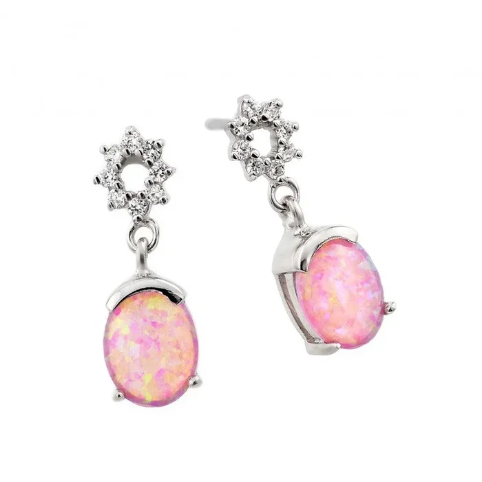 Silver 925 Rhodium Plated Pink Square CZ Dangling Stud Earrings – STE00735