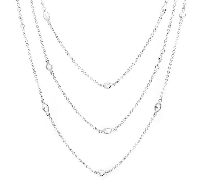 Silver 925 Rhodium Plated Round and Marquise Clear CZ 3 Row Necklace – BGP00929