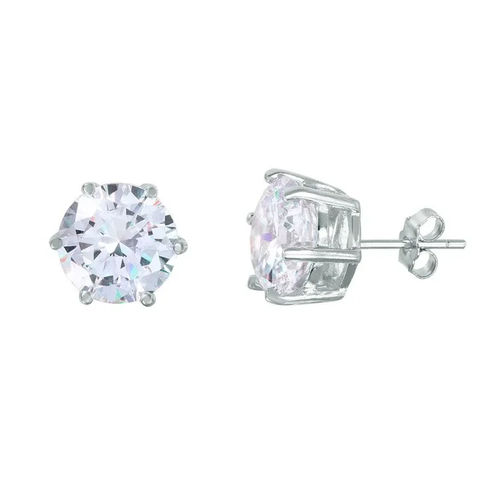 Silver 925 Rhodium Plated Round CZ Solitaire Stud Earrings – BGE00446