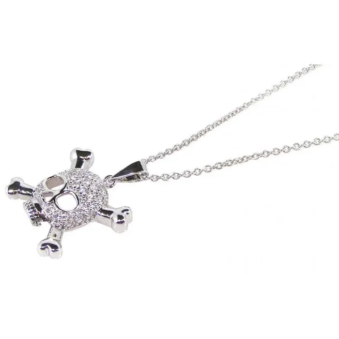 Silver 925 Rhodium Plated Skull CZ Dangling Necklace – STP00528