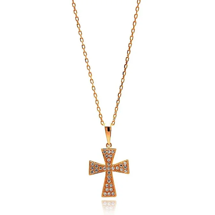 Silver 925 Rose Gold Plated Cross CZ Inlay Dangling Necklace – BGP00649