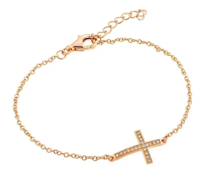 Silver 925 Rose Gold Plated Sideways Cross CZ Bracelet – BGB00158