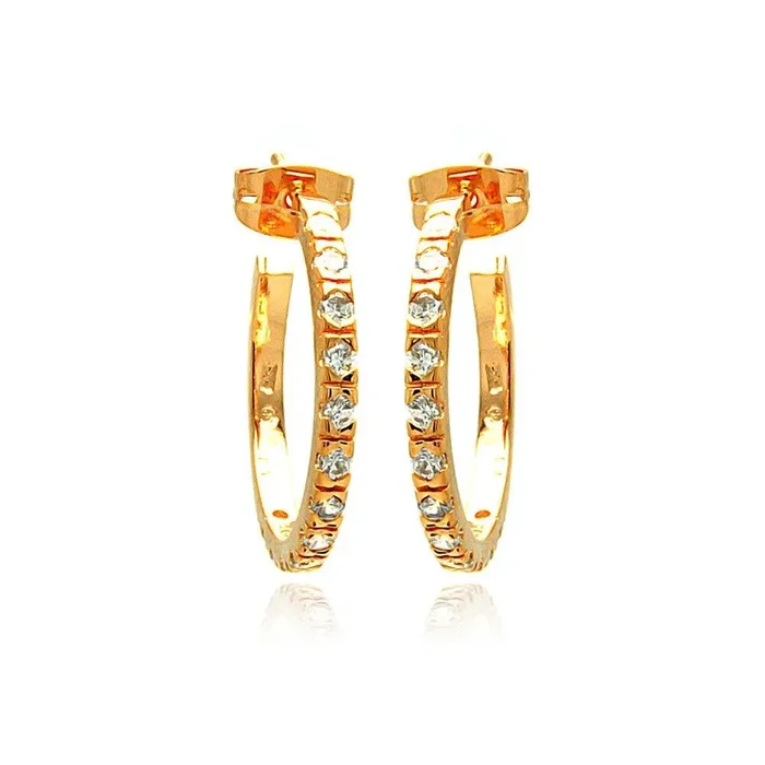 Silver 925 Rose Gold Rhodium Plated Round CZ Hoop Earrings – BGE00277