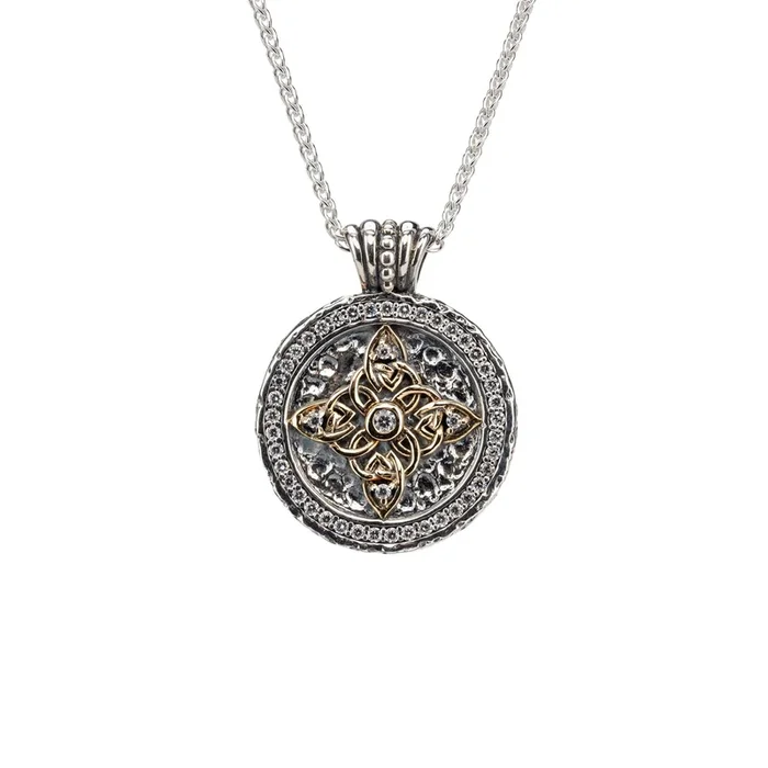 Silver and 10k Gold Celestial Medallion Pendant – Cubic Zirconia