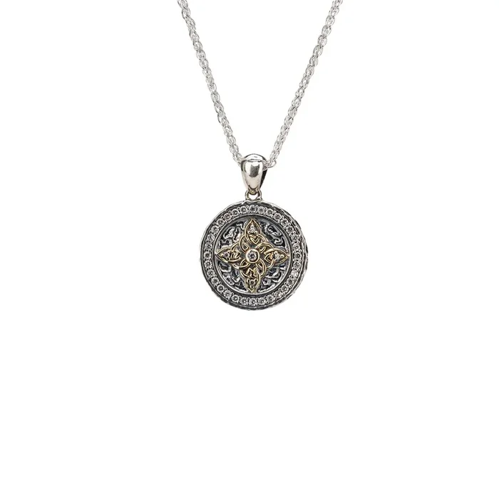 Silver and 10k Gold Celestial Medallion Small Pendant – Cubic Zirconia