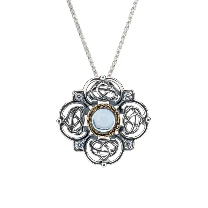 Silver and 10k Gold Celestial Pendant – Sky Blue Topaz & Cubic Zirconia.