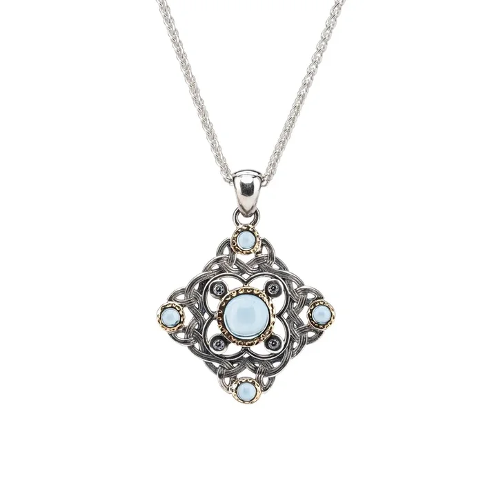 Silver and 10k Gold Celestial Pendant – Sky Blue Topaz