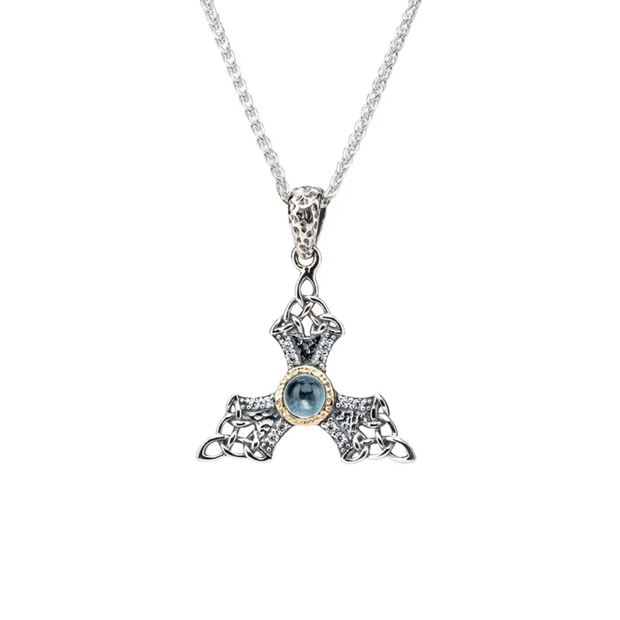 Silver and 10k Gold Celestial Small Snowflake Pendant – Sky Blue Topaz