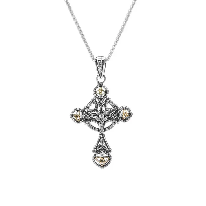 Silver and 10k Gold Celtic Cross Pendant