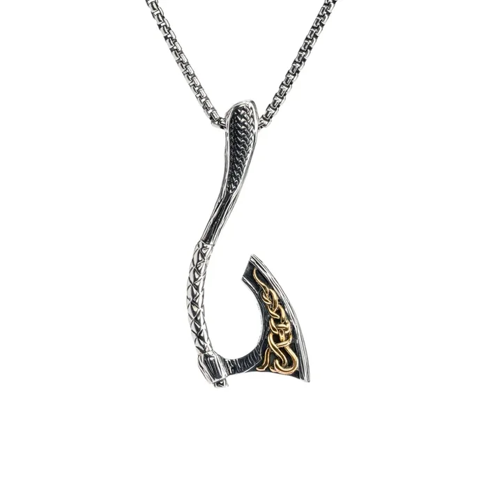 Silver and 10k Gold Curved Small Axe Pendant