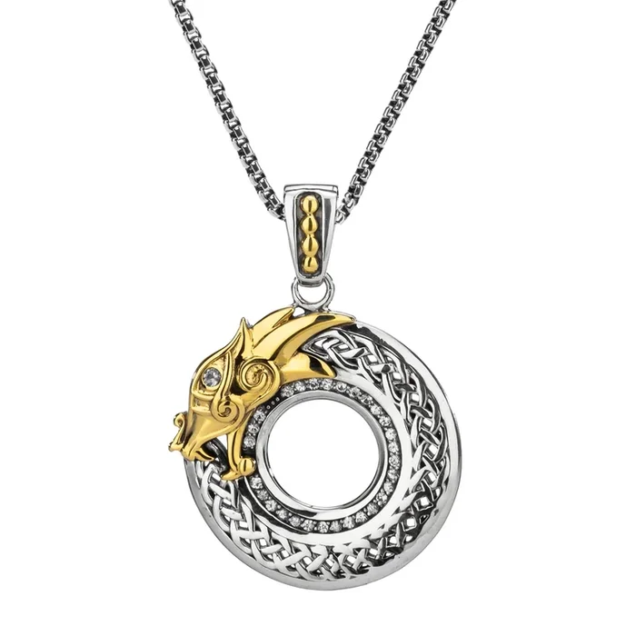Silver and 10k Gold Dragon Pendant – White Sapphire