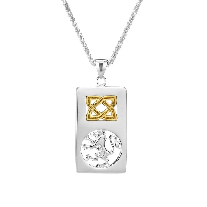 Silver and 10k Gold Lion Rampant Rectangle Pendant