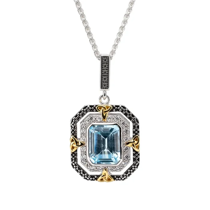 Silver and 10k Gold Octagon Celestial Pendant – Sky Blue Topaz