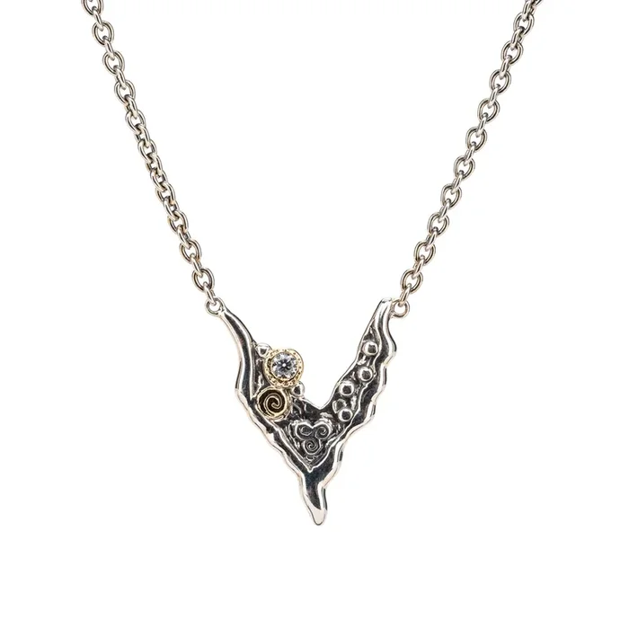 Silver and 10k Gold Rocks ‘n Rivers Necklace – Cubic Zirconia