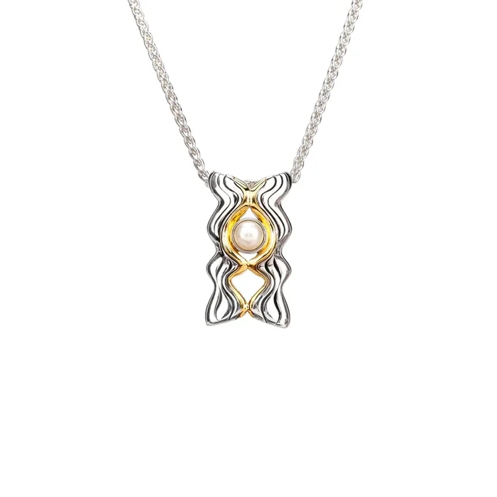 Silver And 10k Gold Rocks ‘n Rivers Pendant – White Fresh Water Pearl