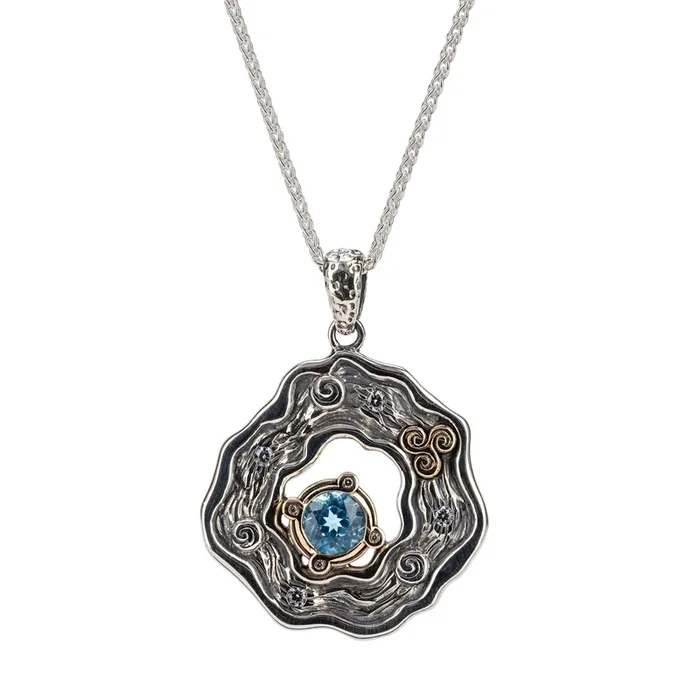 Silver and 10k Gold Rocks ‘n Rivers Pendant- Swiss Blue Topaz