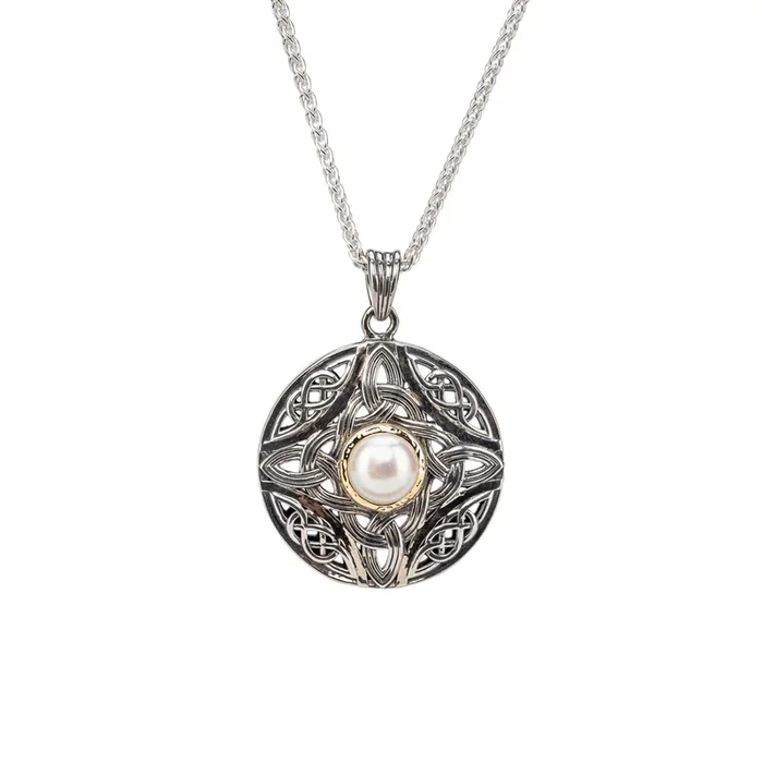 Silver and 10k Gold Round Aphrodite Pendant – White Fresh Water Pearl