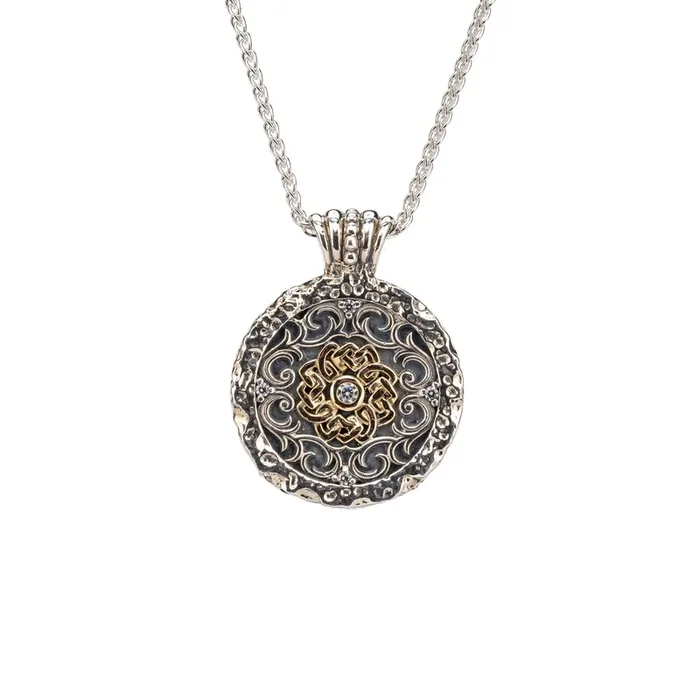 Silver and 10k Gold Whirlpool Filigree Medallion Pendant – Cubic Zirconia
