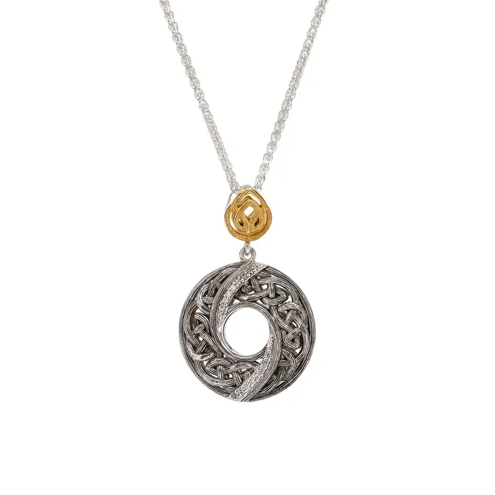 Silver and 10k Gold Whirlpool Round Pendant – Cubic Zirconia