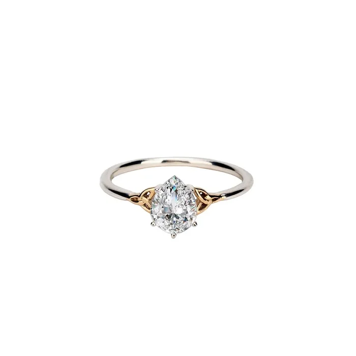Silver and 10k Gold White Moissanite Trinity Ring