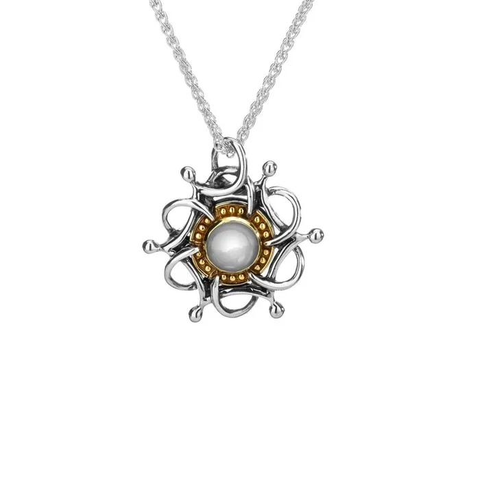 Silver and 10k Gold with Cabachon White Topaz Tempest Pendant –