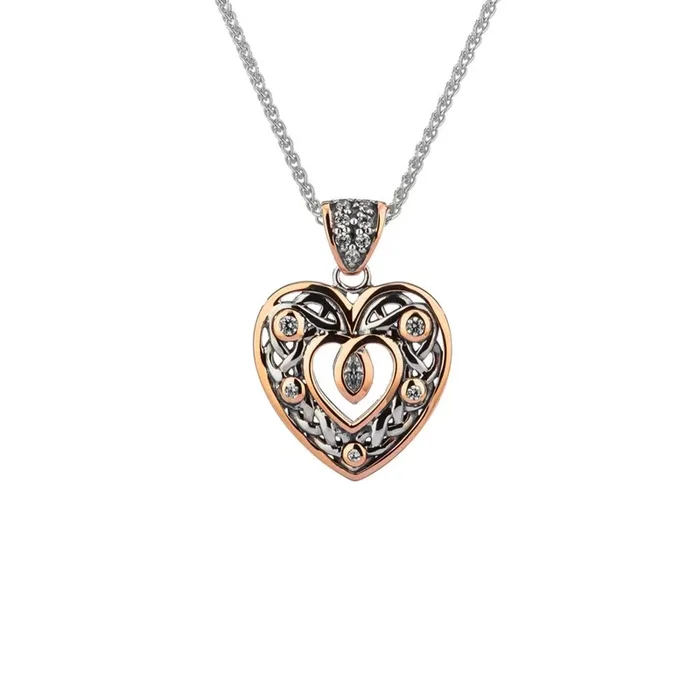 Silver and 10k Yellow or Rose Gold Celtic Open Heart Pendant Small