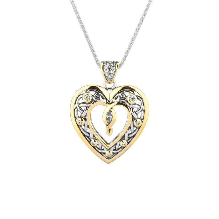 Silver and 10k Yellow or Rose Gold Celtic Open Heart Pendant