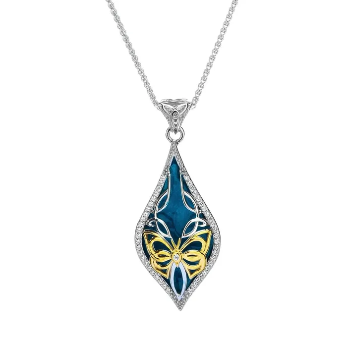 Silver and 10k Yellow or Rose Gold Cocooned Butterfly Enamel Pendant Small