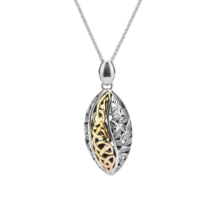 Silver and 10k Yellow or Rose Gold Eternity Leaf Pendant