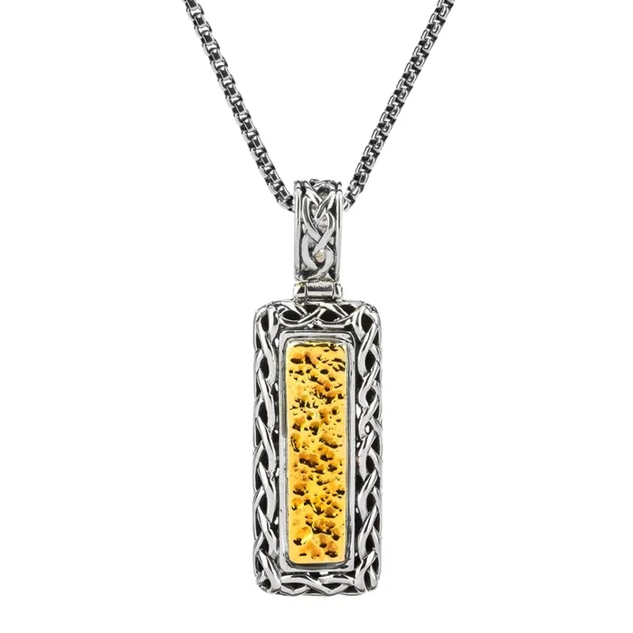 Silver and 18k Gold Dragon Weave Bar Pendant