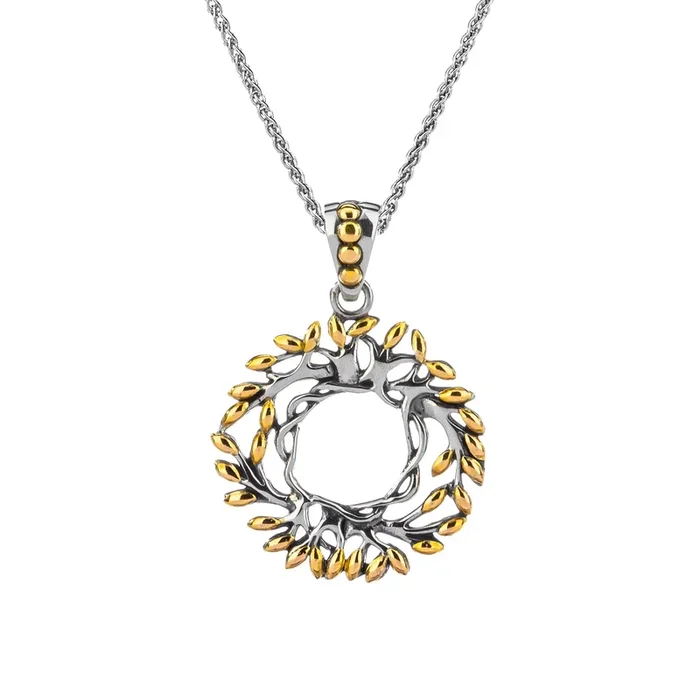 Silver and 18k Gold Tree of Life Round Pendant Small