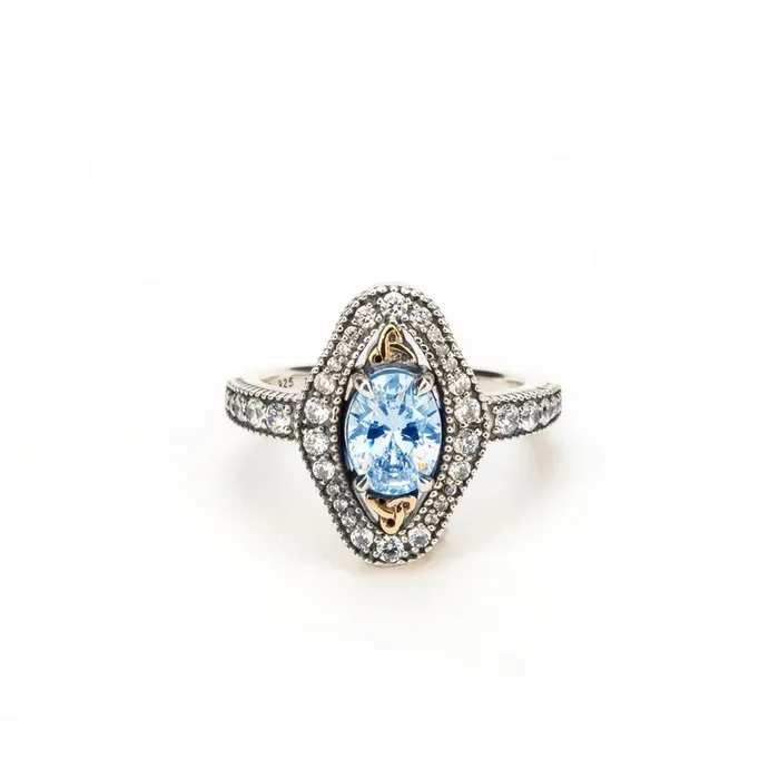 Silver and 24k Vermeil Light Blue and White Moissanite Alchemy Ring