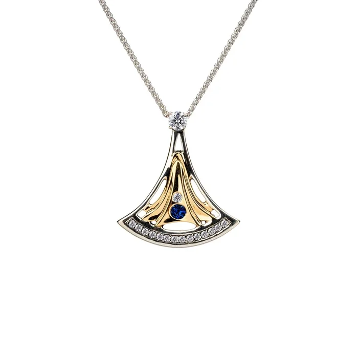 Silver and 24k Vermeil with Lab Grown Blue Sapphire and White Moissanite Alchemy Pendant