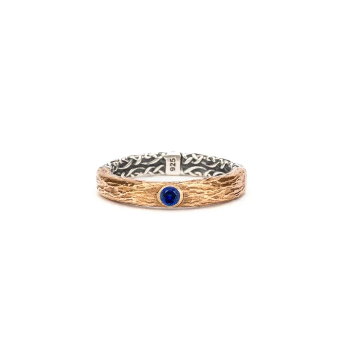 Silver and Bronze Alchemy Ring – Lab Grown Blue Sapphire
