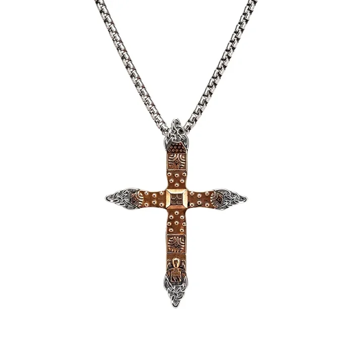 Silver and Bronze Celtic Cross Pendant