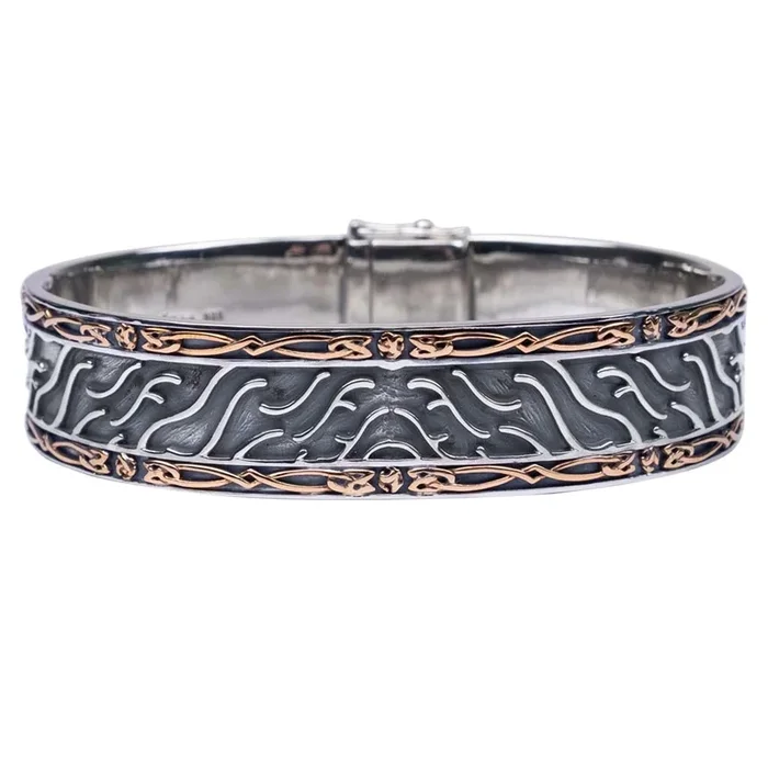 Silver and Bronze Cernunnos Ancient Celtic Coin Hinged Cuff – Large