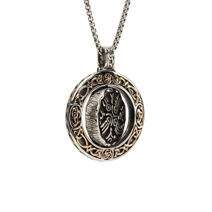 Silver and Bronze Four Virtues Ancient Celtic Coin Spinner Pendant