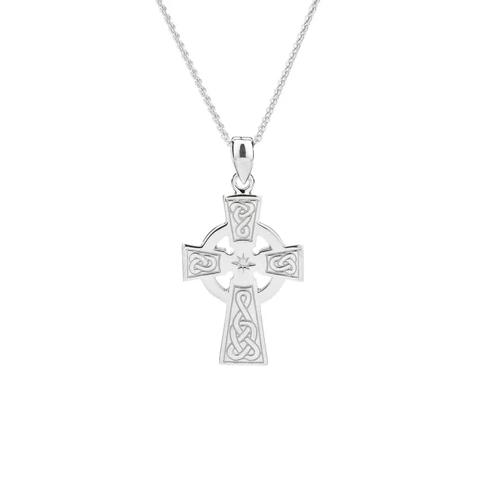 Silver Celtic Cross Pendant – Star Centre Detail – Medium