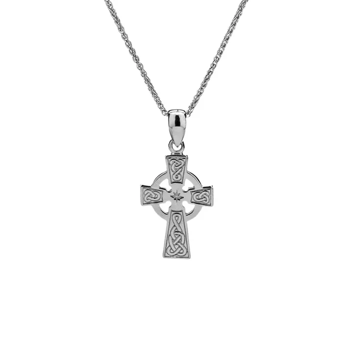 Silver Celtic Cross Pendant-Star Centre Detail- Small