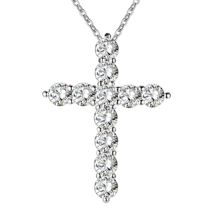 silver color necklace jewelry women wedding fashion Cross CZ crystal Zircon stone pendant necklace Christmas gift n296Choker Necklaces