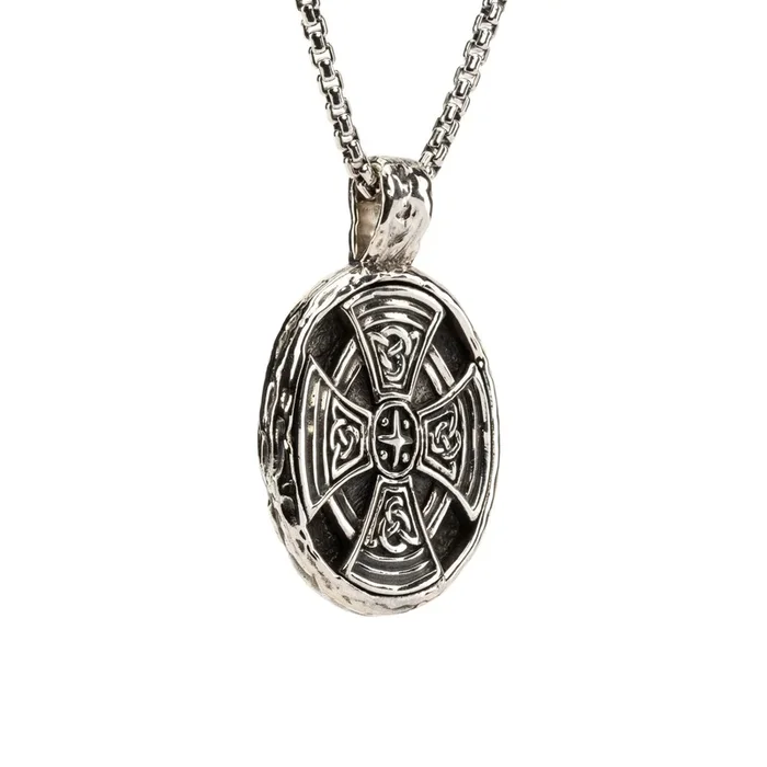 Silver or Silver and Bronze Celtic Cross Oval Pendant XL