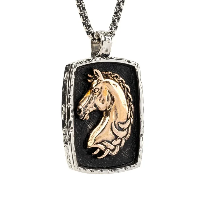 Silver or Silver and Bronze Horse Pendant Large