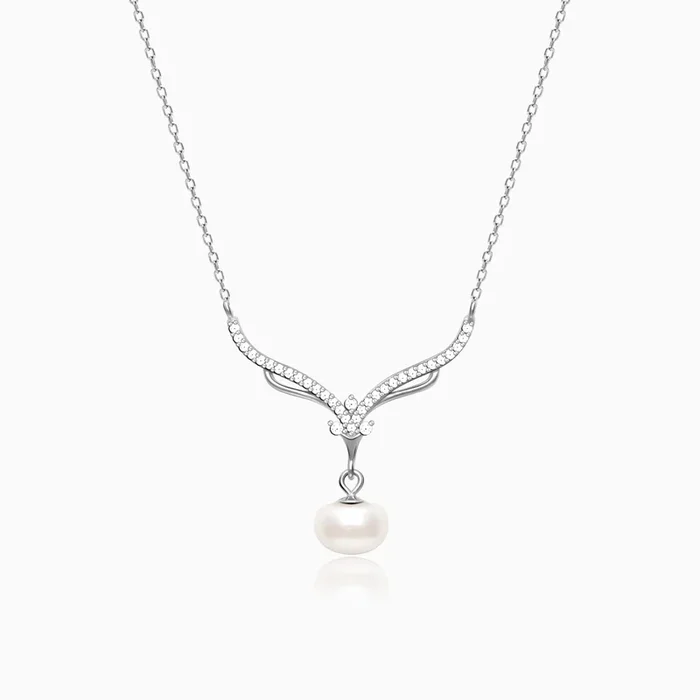 Silver Pearl Grace Drop Necklace