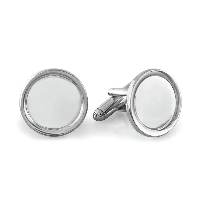 Silver-Plated Polished Round Rimmed Cufflinks