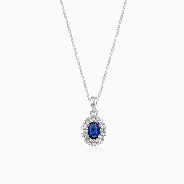 Silver Royal Halo Pendant with Link Chain